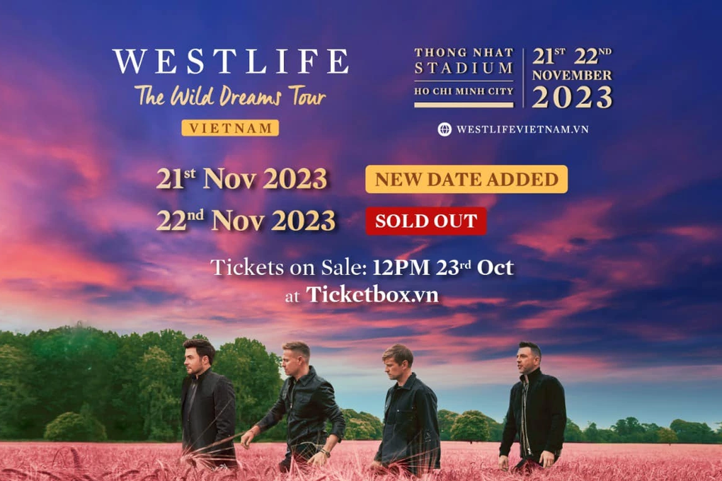 Đêm nhạc Westlife tại Việt Nam cháy vé, BTC công bố tăng thêm suất diễn - 1 Đêm nhạc Westlife tại Việt Nam cháy vé, BTC công bố tăng thêm suất diễn - 1