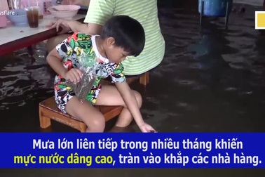 Du khách vừa ăn uống, vừa cho cá rỉa chân giữa "biển" nước ở Thái Lan