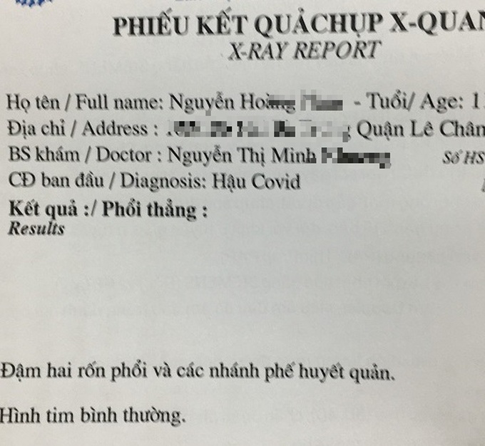 Kết quả chụp X-quang của cháu Nguyễn Hoàng N.