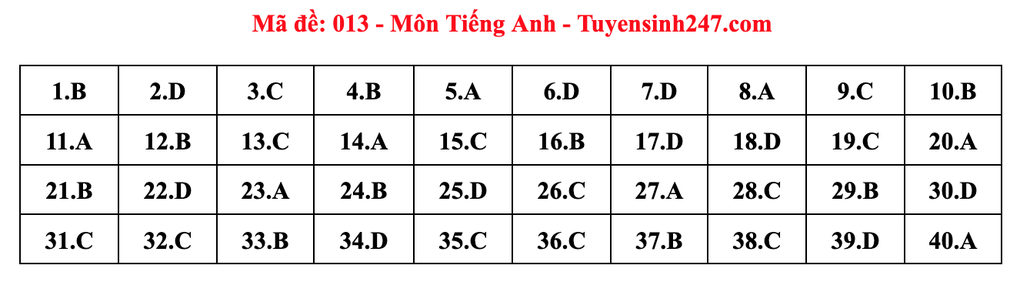 Gợi ý đáp án môn tiếng Anh thi vào lớp 10 năm 2025 của Hà Nội - 13 Gợi ý đáp án môn tiếng Anh thi vào lớp 10 năm 2025 của Hà Nội - 13