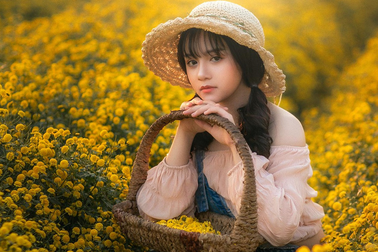 Nàng thơ tuổi teen khoe sắc giữa vườn hoa cúc vàng