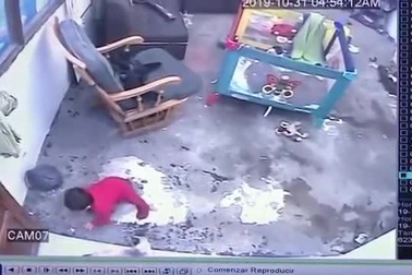 Chú mèo phản ứng cực nhanh cứu em bé khỏi bị ngã cầu thang