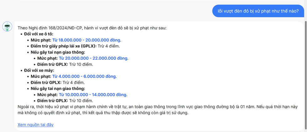 Dân trí ra mắt chatbot AI để tra cứu mức xử phạt lỗi giao thông - 2 Dân trí ra mắt chatbot AI để tra cứu mức xử phạt lỗi giao thông - 2