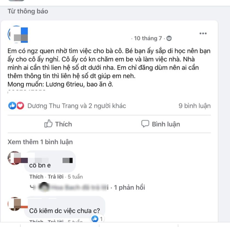 Khó khăn do Covid-19, chủ nhà ... rao bán người giúp việc - 1 Khó khăn do Covid-19, chủ nhà ... rao bán người giúp việc - 1