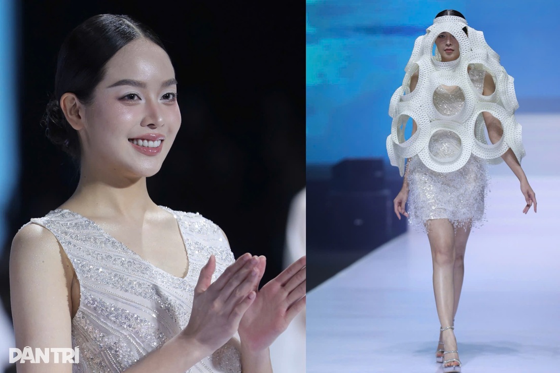 Hoa hậu Thanh Thuỷ làm vedette, khoe chân dài miên man ở tuần lễ thời trang