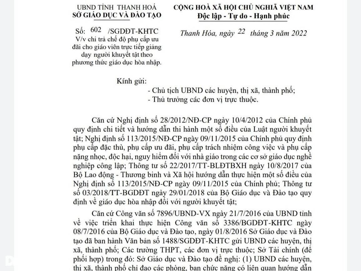Vụ phụ cấp giáo viên dạy trẻ khuyết tật: Sở GDĐT hướng dẫn chi trả - 1 Vụ phụ cấp giáo viên dạy trẻ khuyết tật: Sở GDĐT hướng dẫn chi trả - 1