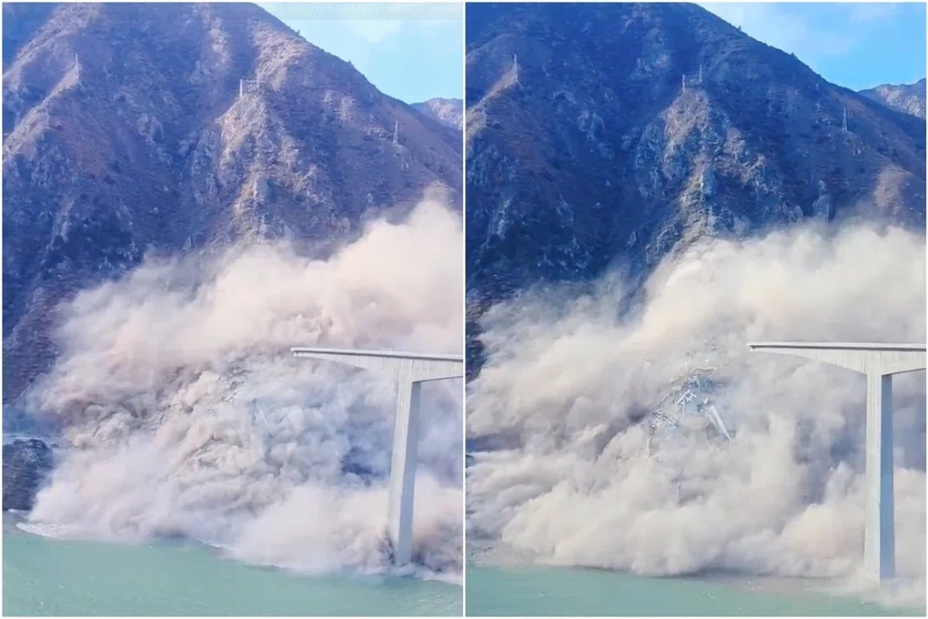 Cầu mới khánh thành ở Trung Quốc bị sập vì lở đất - 1