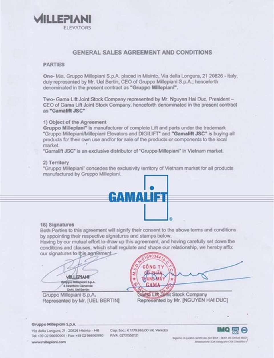 GamaLift ký kết hợp tác với tập đoàn Millepiani (Italia) - 1 GamaLift ký kết hợp tác với tập đoàn Millepiani (Italia) - 1
