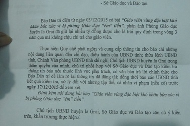 UBND tỉnh yêu cầu kiểm tra vụ Phòng Giáo dục “ém” tiền của giáo viên