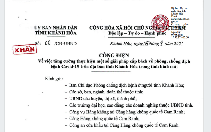 Khánh Hòa thực hiện giãn cách xã hội theo Chỉ thị 16 trên toàn tỉnh từ 0h ngày 6/8