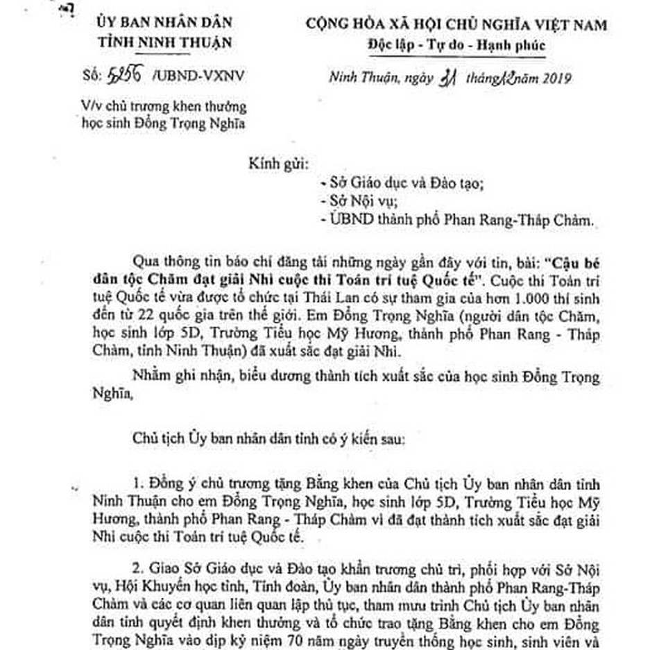 Ninh Thuận khen thưởng cậu bé Chăm đạt giải Nhì cuộc thi Toán trí tuệ Quốc tế - 3 Ninh Thuận khen thưởng cậu bé Chăm đạt giải Nhì cuộc thi Toán trí tuệ Quốc tế - 3