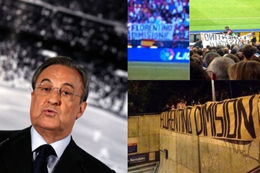CĐV Real Madrid giăng đầy biểu ngữ chỉ trích chủ tịch Perez