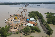 Toàn cảnh công trường cầu Nhơn Trạch lớn nhất đường Vành đai 3 TPHCM