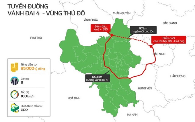 Tuyến đường Vành đai 4 - Vùng Thủ đô đi qua 3 địa phương: Hà Nội, Bắc Ninh, Hưng Yên.