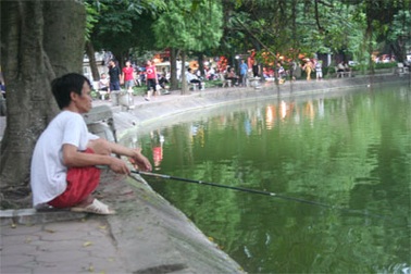 Ung dung câu trộm cá, rùa ở hồ Gươm