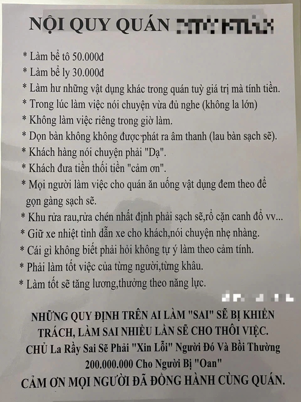 Quán phở gây xôn xao vì cam kết đền 200 triệu nếu trách oan nhân viên - 1