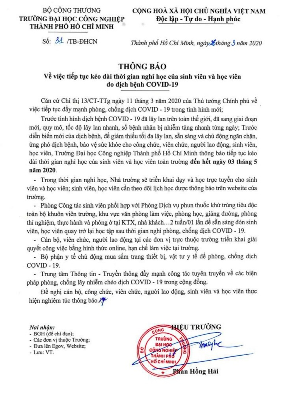 Thêm 1 trường tại TPHCM cho sinh viên nghỉ đến tháng 5 tránh dịch Covid-19 - 2 Thêm 1 trường tại TPHCM cho sinh viên nghỉ đến tháng 5 tránh dịch Covid-19 - 2