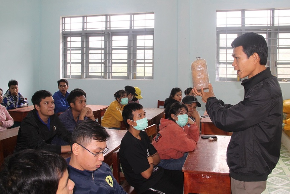Dạy trồng nấm sò cho thanh niên ở cổng trời An Toàn - 1 Dạy trồng nấm sò cho thanh niên ở cổng trời An Toàn - 1