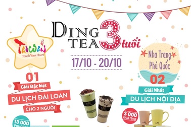Mừng 3 năm sinh nhật hệ thống Ding Tea – trúng quà lớn.