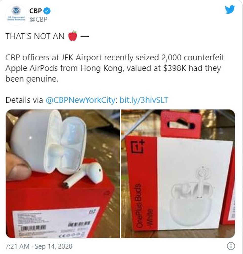 Lô tai nghe OnePlus Buds bị hải quan thu giữ vì tưởng là hàng nhái Apple - 1 Lô tai nghe OnePlus Buds bị hải quan thu giữ vì tưởng là hàng nhái Apple - 1