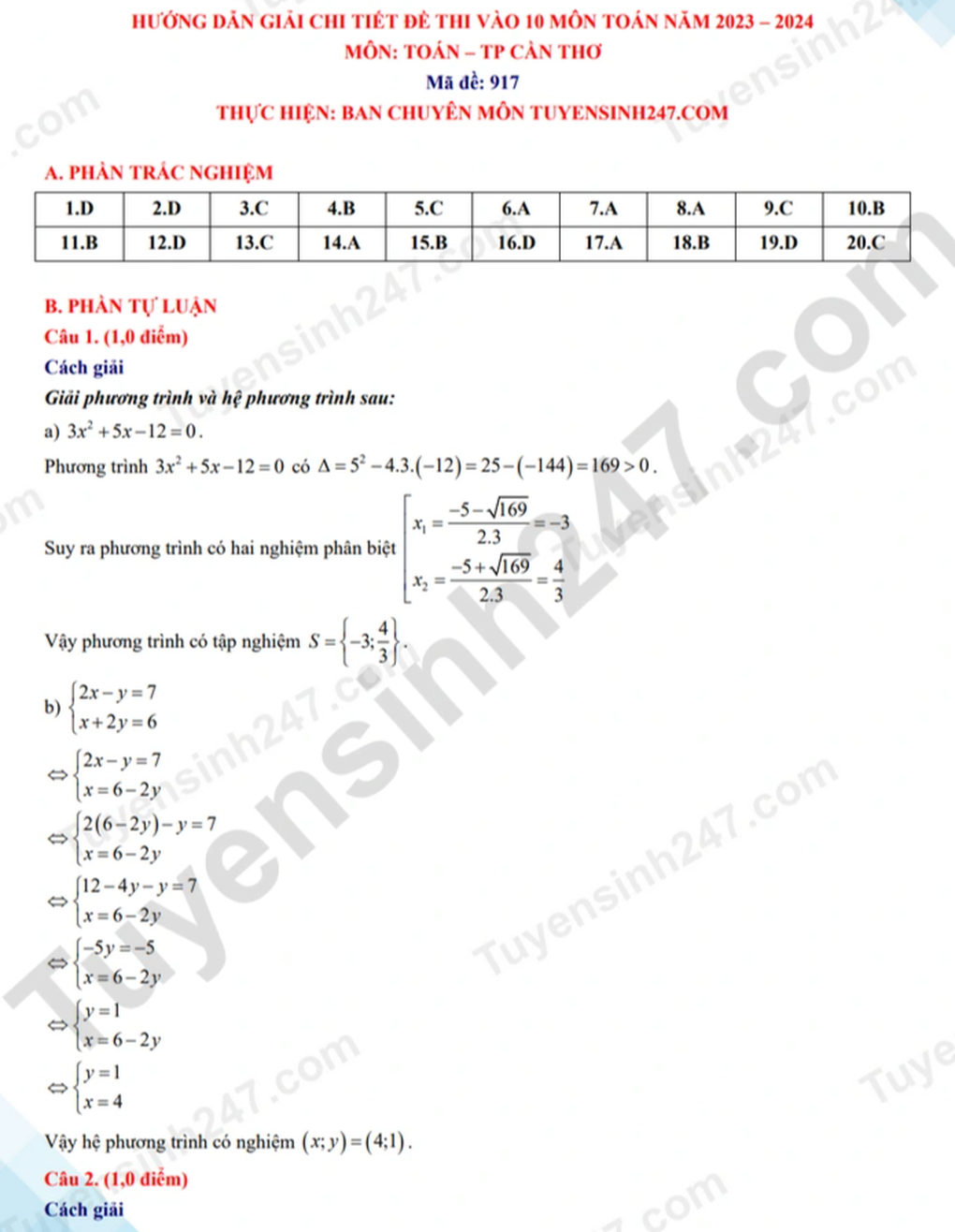 Đáp án môn toán vào lớp 10 TP Cần Thơ năm 2023 - 1 Đáp án môn toán vào lớp 10 TP Cần Thơ năm 2023 - 1