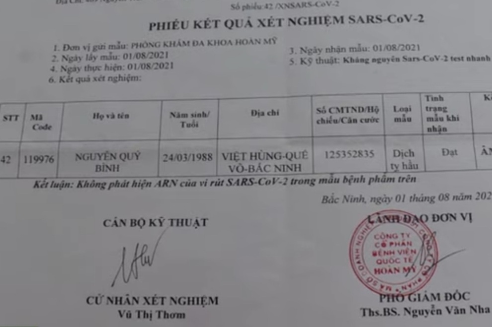 Triệt phá đường dây làm giả giấy xét nghiệm SARS-CoV-2 - 2 Triệt phá đường dây làm giả giấy xét nghiệm SARS-CoV-2 - 2
