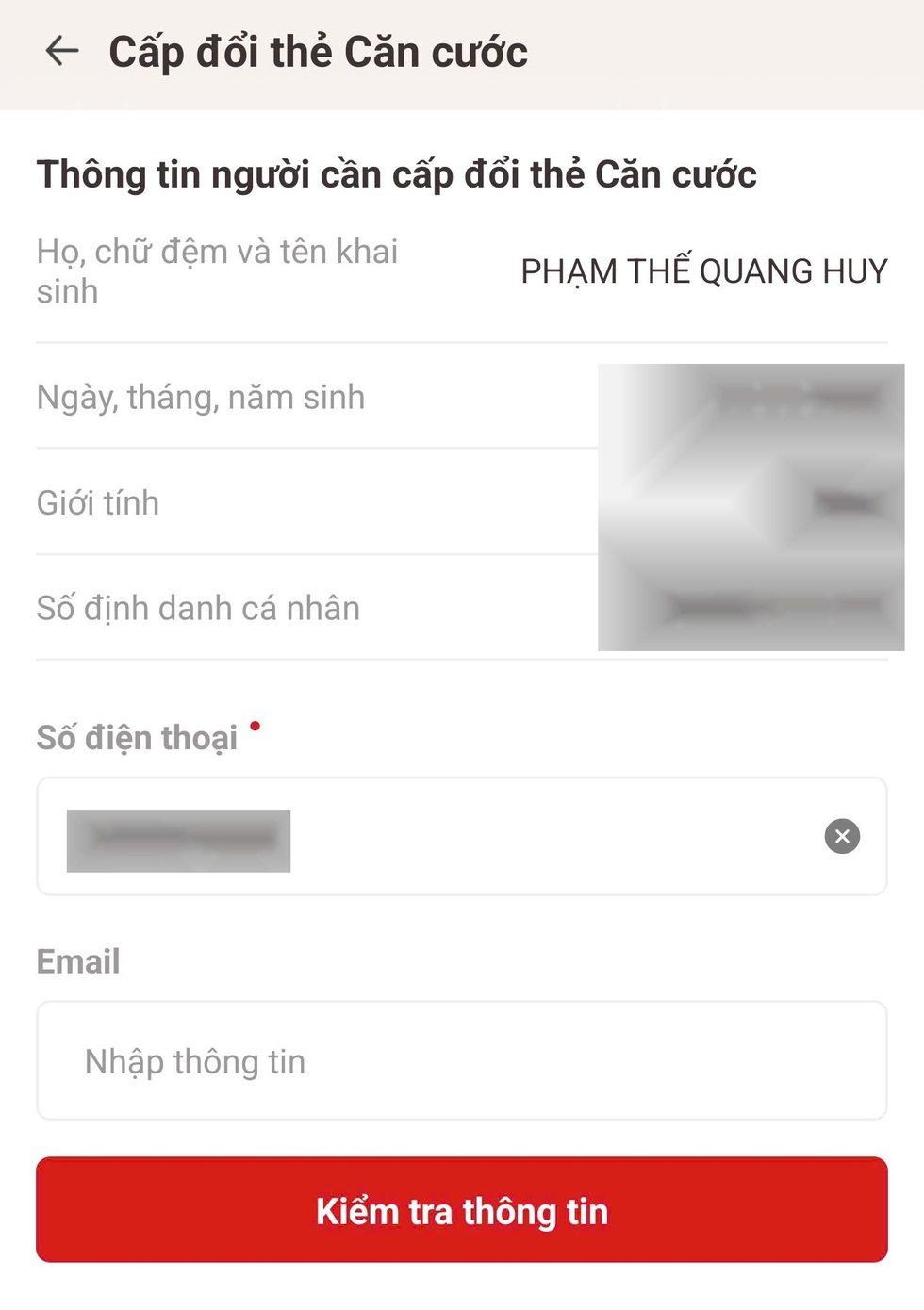 Hướng dẫn làm lại, cấp mới thẻ Căn cước thông qua ứng dụng VNeID - 3