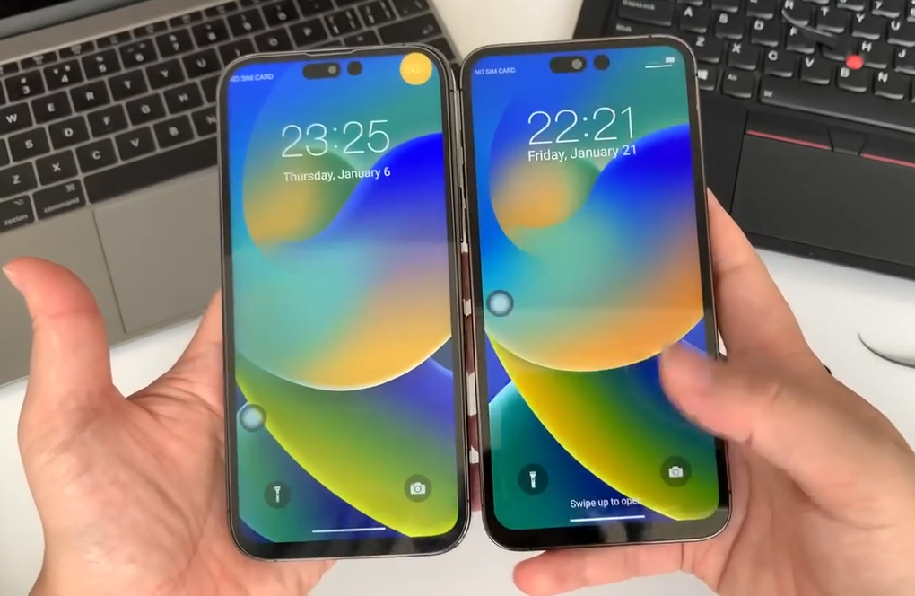 Viền màn hình trên iPhone 14 Pro Max dày và thô (Ảnh cắt từ clip). Viền màn hình trên iPhone 14 Pro Max dày và thô (Ảnh cắt từ clip).