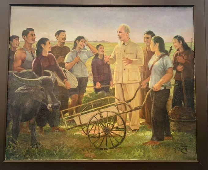 Tác phẩm Nghe lời Bác dạy của họa sĩ Vương Trinh trưng bày tại Triển lãm “Truyền thống hiếu học.”