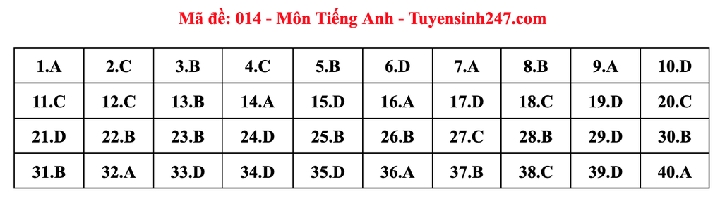Gợi ý đáp án môn tiếng Anh thi vào lớp 10 năm 2025 của Hà Nội - 14 Gợi ý đáp án môn tiếng Anh thi vào lớp 10 năm 2025 của Hà Nội - 14