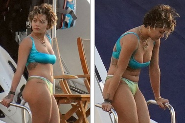 Rita Ora lộ dáng đầy đặn trên biển