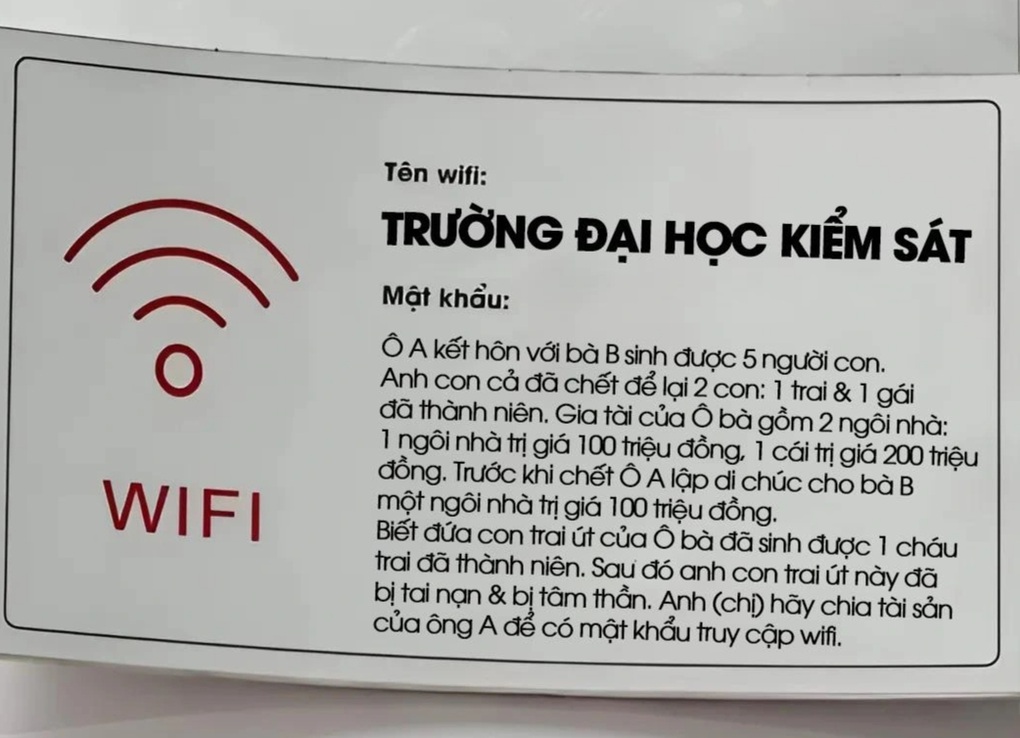 30.000 người giải bài toán chia thừa kế để tìm mật khẩu wifi ĐH Kiểm sát - 1 30.000 người giải bài toán chia thừa kế để tìm mật khẩu wifi ĐH Kiểm sát - 1