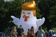 Hình nộm gà trống giống ông Trump xuất hiện gần Nhà Trắng