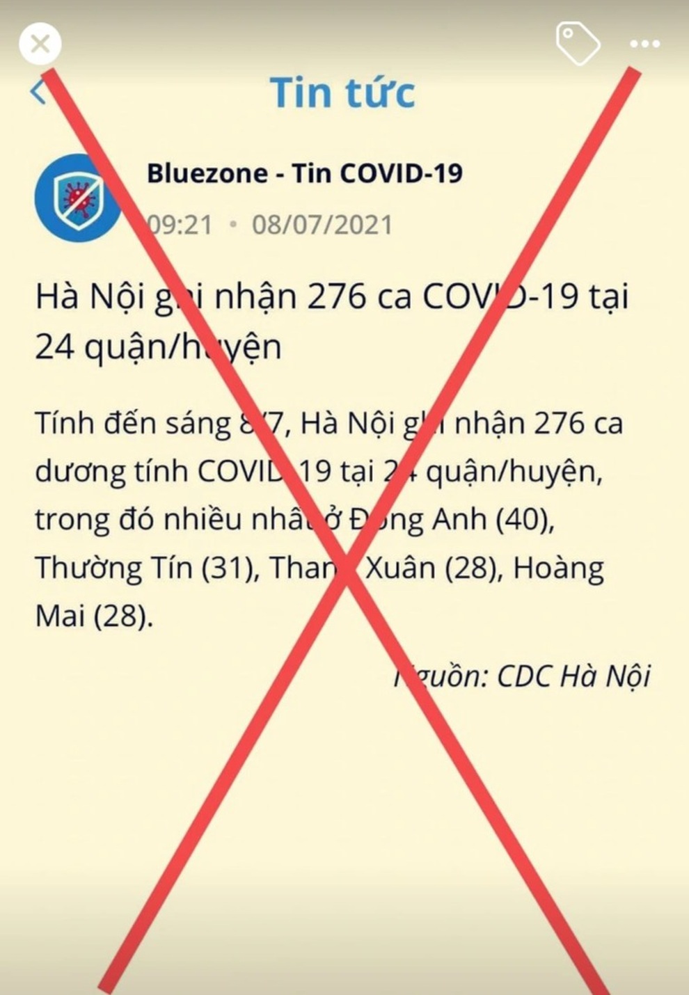 Thực hư thông tin Hà Nội ghi nhận 276 ca Covid-19 sáng 8/7 - 1 Thực hư thông tin Hà Nội ghi nhận 276 ca Covid-19 sáng 8/7 - 1
