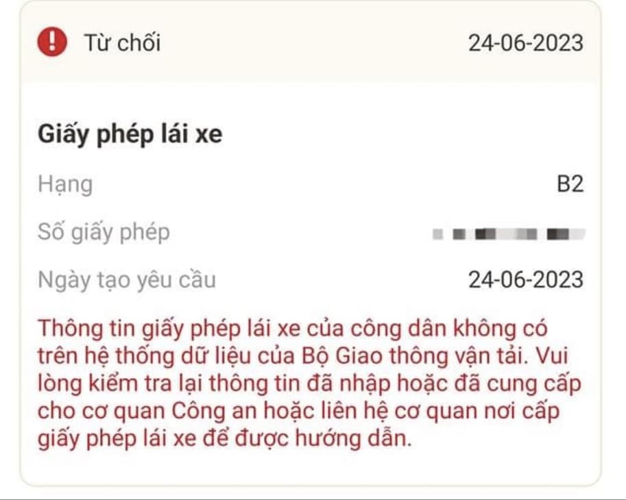 Nhiều người gặp thông báo lỗi khi tích hợp bằng lái xe vào ứng dụng VNeID.