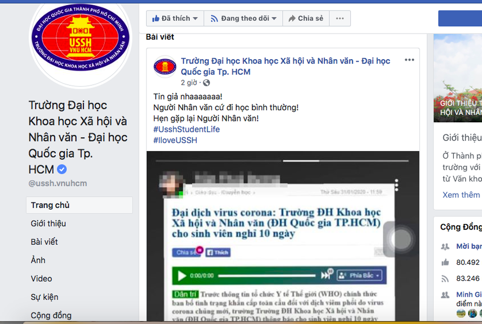 Trường ĐH KHXHNV TPHCM khẳng định không có chuyện nghỉ 10 ngày vì dịch virus Corona - 2 Trường ĐH KHXHNV TPHCM khẳng định không có chuyện nghỉ 10 ngày vì dịch virus Corona - 2