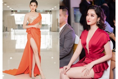 Diện váy xẻ cao ngút, Huyền My cẩn thận che chắn tránh “sự cố”