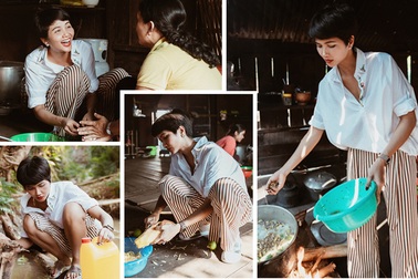 H’hen Niê giản dị nấu ăn khi về nhà