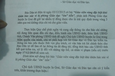 UBND tỉnh yêu cầu kiểm tra vụ Phòng Giáo dục “ém” tiền của giáo viên