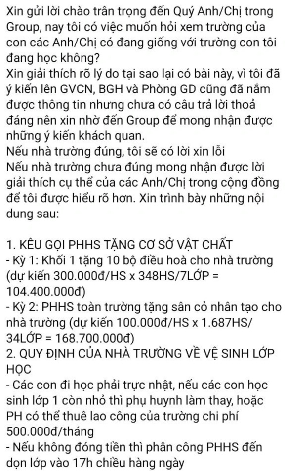 Sekolah Menggalang Dana untuk Orang Tua Donasikan AC dan Rumput Lapangan: Rencana Disetujui - 1 Trường vận động phụ huynh tặng điều hòa, sân cỏ: Kế hoạch đã được phê duyệt - 1