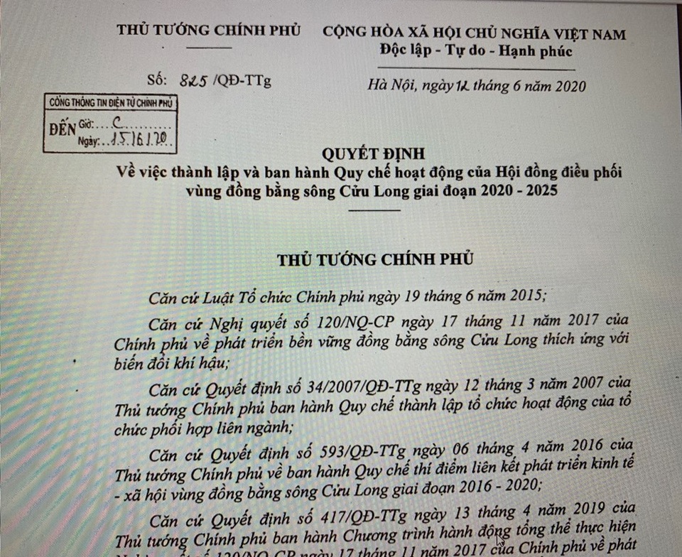 Thành lập Hội đồng điều phối vùng đồng bằng sông Cửu Long - 1 Thành lập Hội đồng điều phối vùng đồng bằng sông Cửu Long - 1