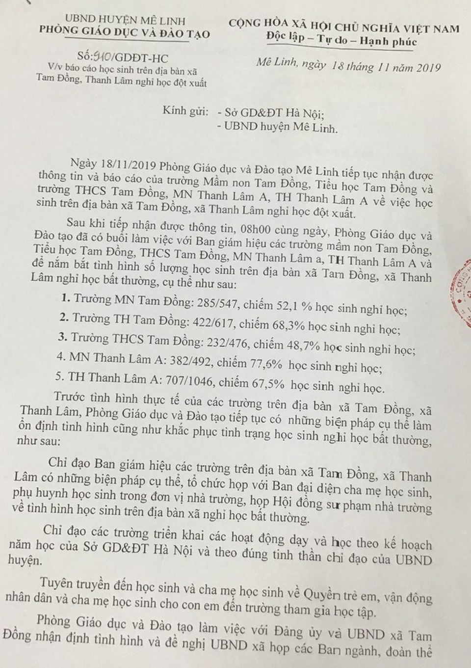 Mê Linh, Hà Nội: Hàng nghìn học sinh tiếp tục nghỉ học - 1 Mê Linh, Hà Nội: Hàng nghìn học sinh tiếp tục nghỉ học - 1
