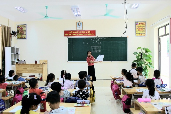 Giờ học Tiếng Việt của học sinh lớp 1, Trường tiểu học Hợp Châu, huyện Tam Đảo, tỉnh Vĩnh Phúc. Ảnh baovinhphuc.com.vn