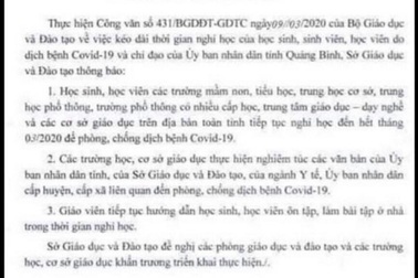Giả mạo công văn Sở GD&ĐT Quảng Bình cho học sinh nghỉ hết tháng 3