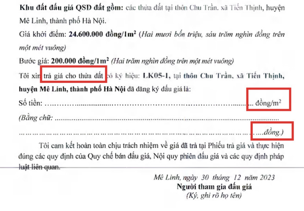 Vụ trúng đấu giá đất hơn 4 tỷ đồng/m2 ở Mê Linh: Chi tiết gây nhầm lẫn - 2