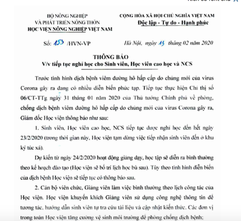 Hàng loạt trường đại học tiếp tục cho sinh viên nghỉ đến tuần cuối tháng 2 - 6 Hàng loạt trường đại học tiếp tục cho sinh viên nghỉ đến tuần cuối tháng 2 - 6