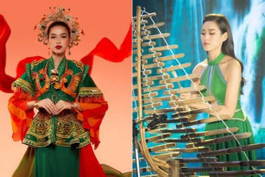 Đỗ Thị Hà đánh đàn T'rưng tranh tài tại Miss World 2021