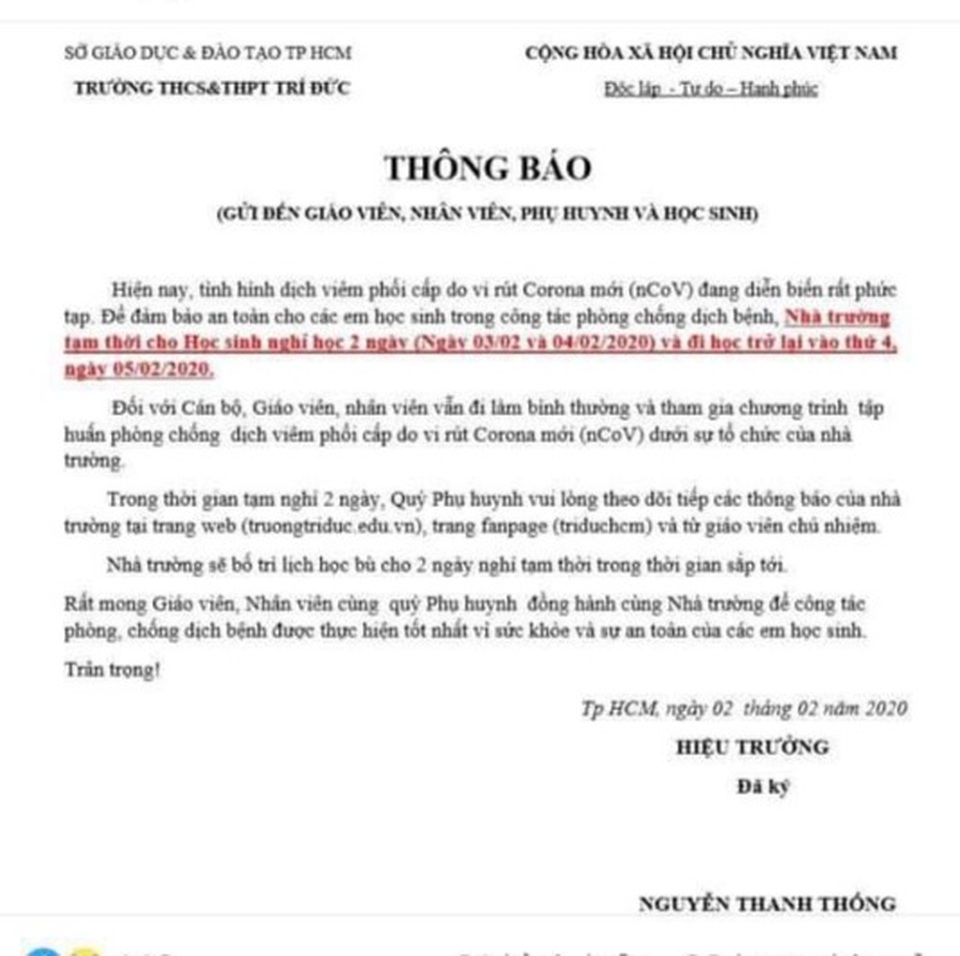 Nhiều trường ở TPHCM quyết định cho học sinh nghỉ học - 3 Nhiều trường ở TPHCM quyết định cho học sinh nghỉ học - 3
