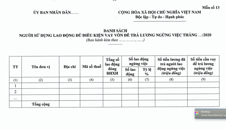 Các phụ lục kèm theo Quyết định 15/QĐ-TTg về gói hỗ trợ 62.000 tỷ đồng - 15 Các phụ lục kèm theo Quyết định 15/QĐ-TTg về gói hỗ trợ 62.000 tỷ đồng - 15