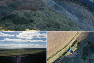 Thót tim màn cắm trại trên rìa vách đá của hai vợ chồng và con nhỏ